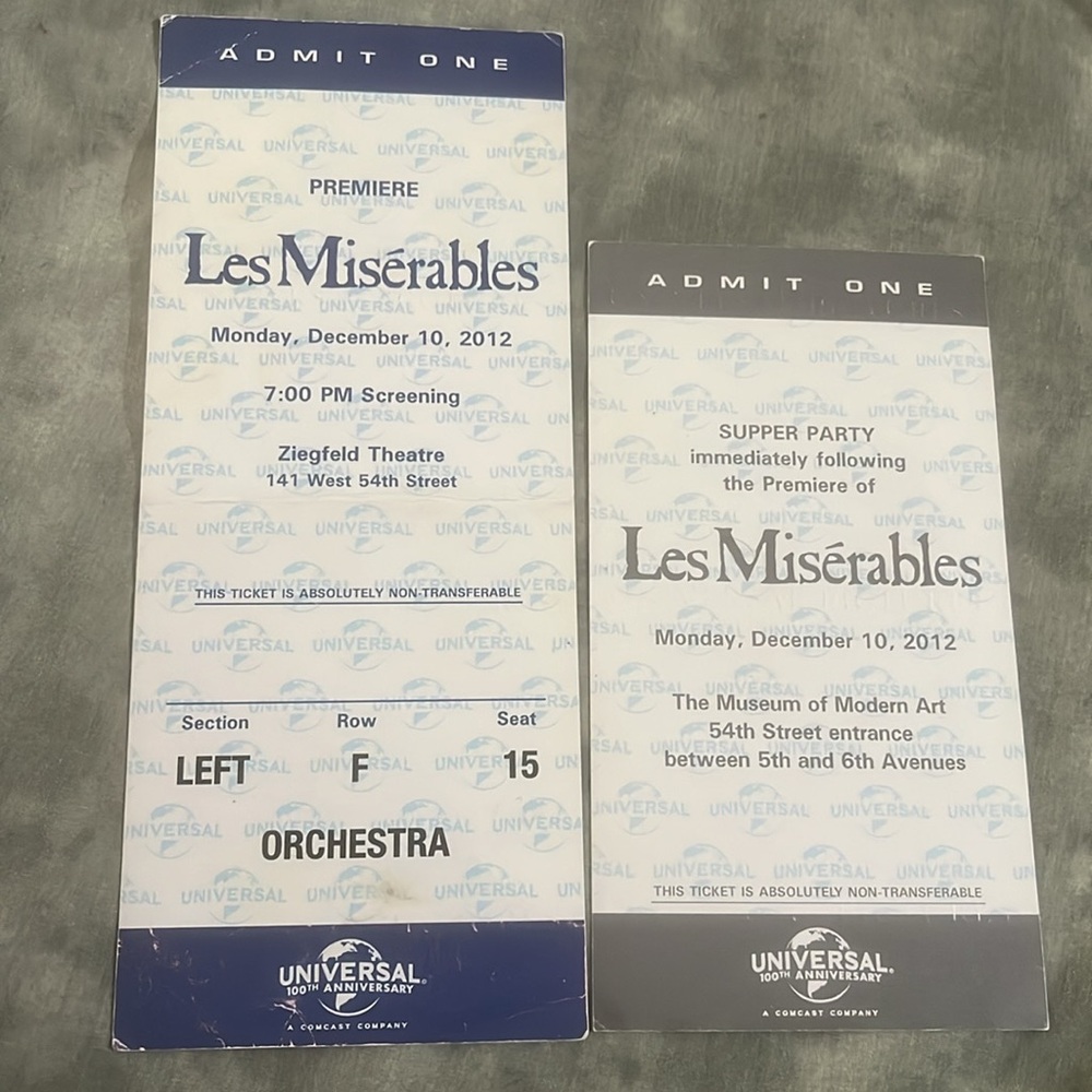 Les Miserables World Premiere Tickets 2012 Retro